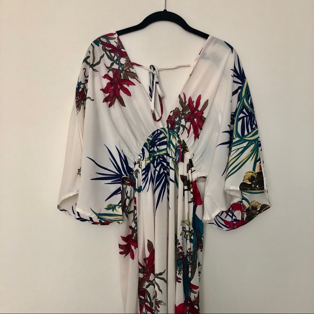 Full length white floral bathing suit cover up